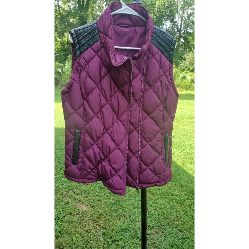 MNY Marc New York Performance‎ Quilted Puffer Leather Accent Vest Purple  Size L